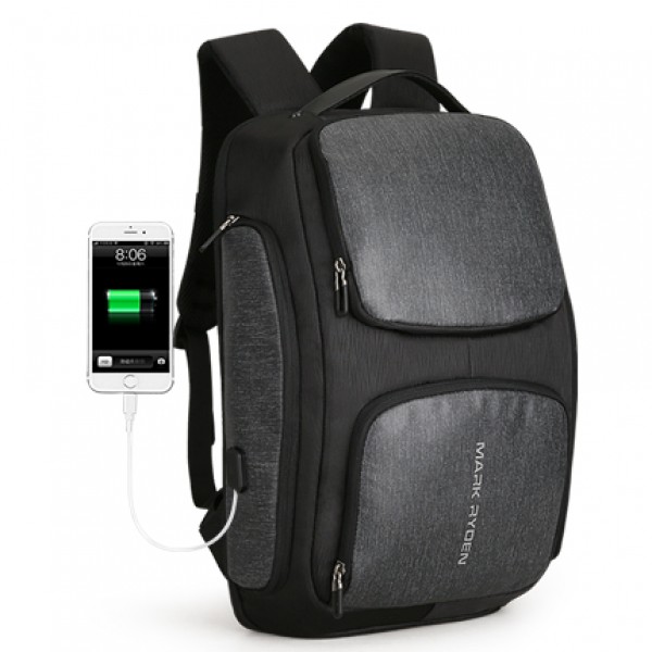 New Solar USB Recharging Backpack Water Resistant Backpack Laptop Backpack Men fit for 15.6 Inch Lap...