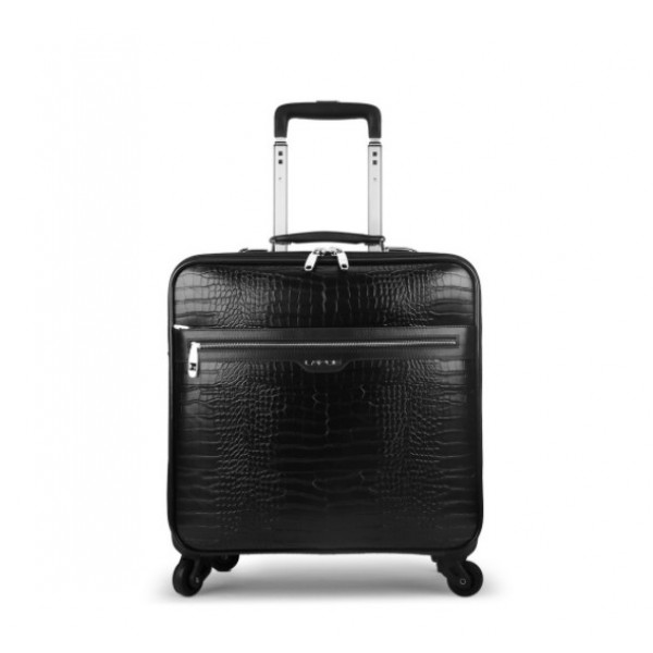 men black carry on rolling luggage PU leather Suitcases on wheel