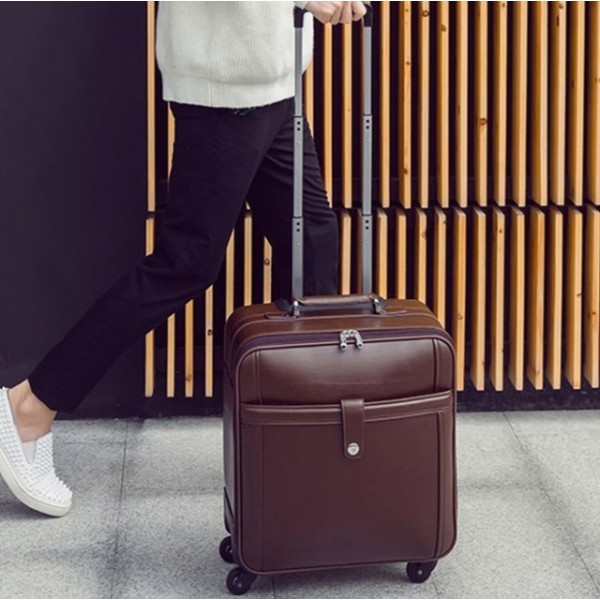 men retro trolley rolling luggage leather spinner ...